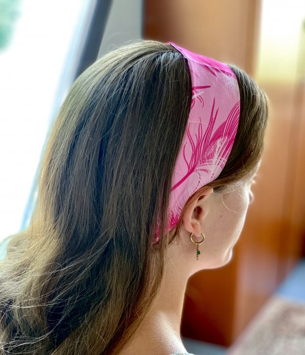 Bandeau en soie - PLUMES Rose